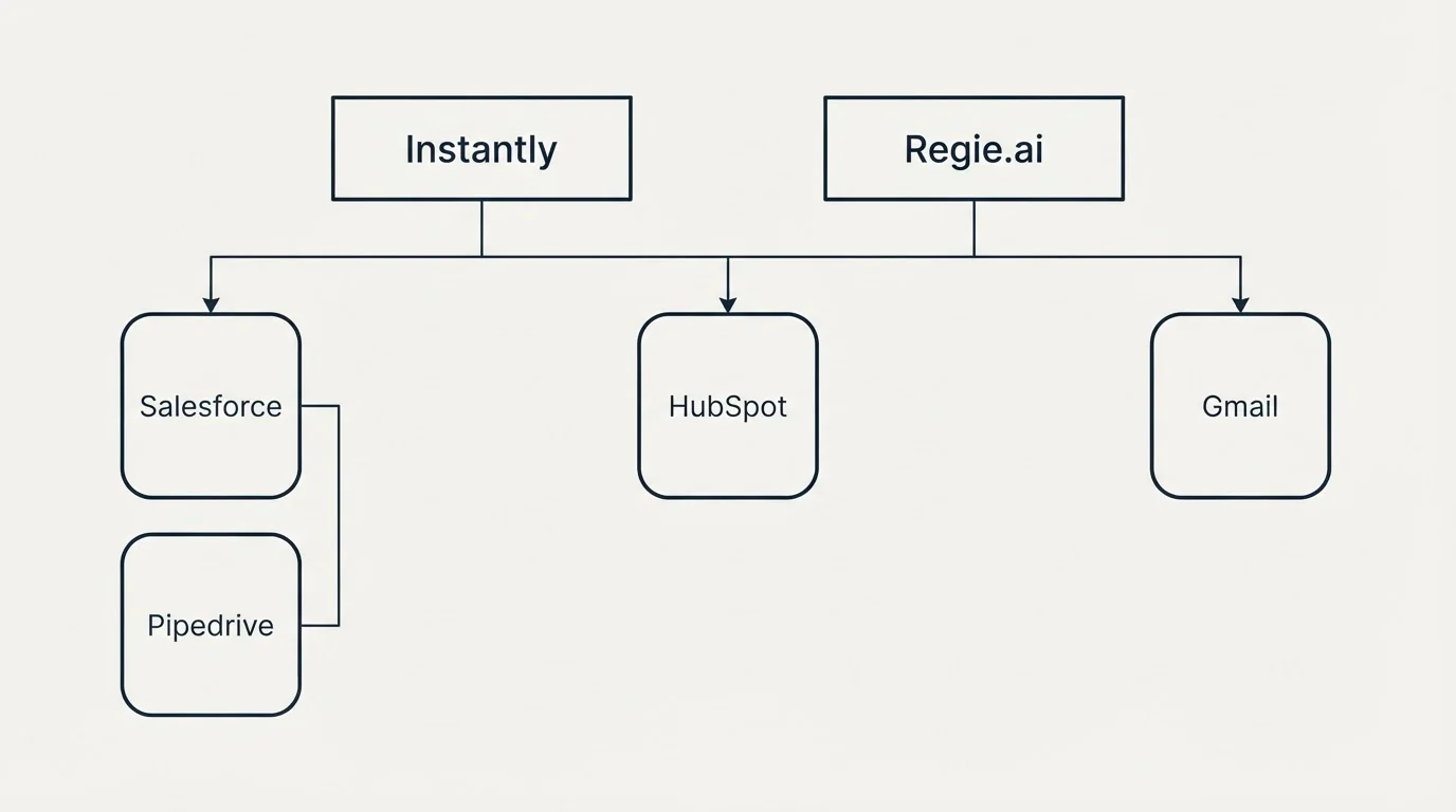 Integration grid: Integration Ecosystem (Instantly, Regie.ai, HubSpot, Salesforce)