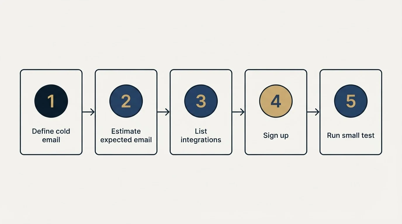 Step sequence: Getting Started Checklist (Define cold email, Estimate expected email, List integrations, Sign up)