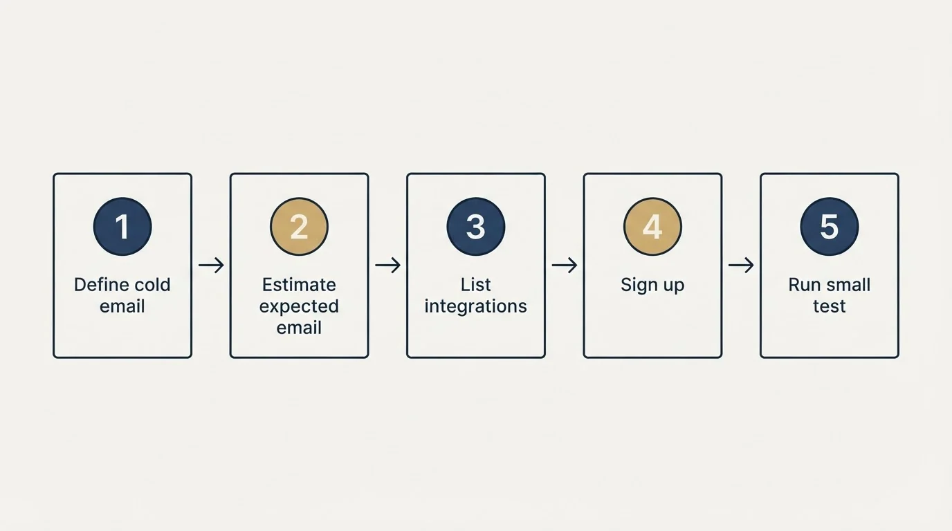 Step sequence: Getting Started Checklist (Define cold email, Estimate expected email, List integrations, Sign up)