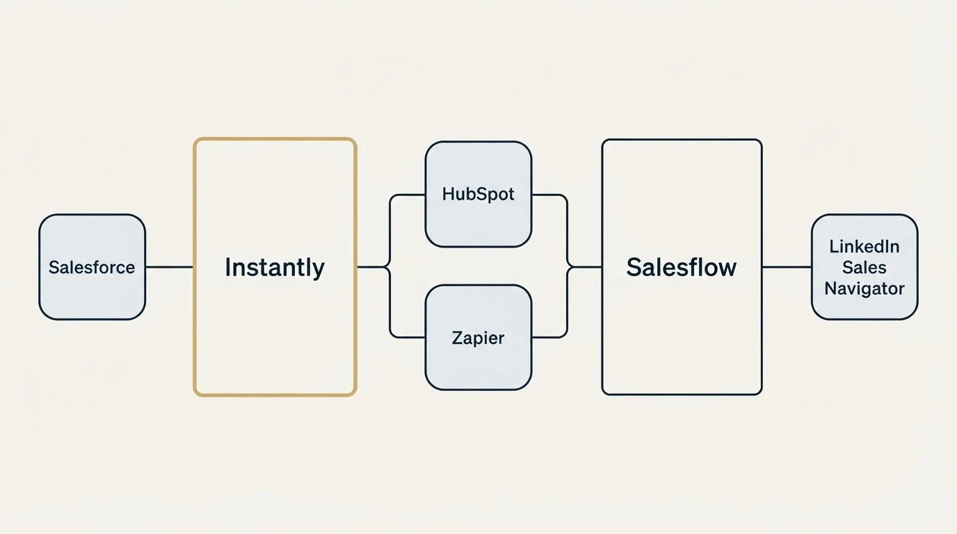 Integration schematic: Integration Ecosystem (Instantly, Salesflow, HubSpot, Zapier)