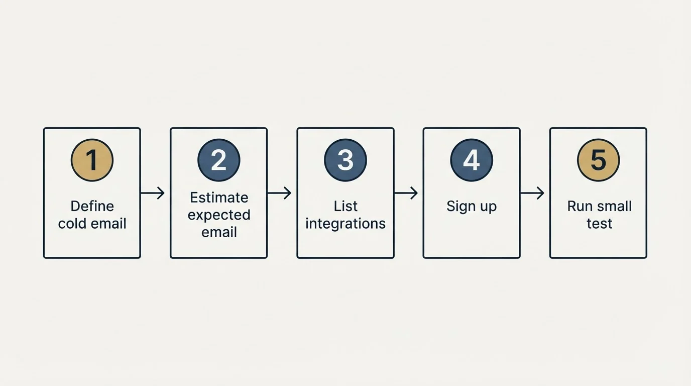 Step sequence: Getting Started Checklist (Define cold email, Estimate expected email, List integrations, Sign up)
