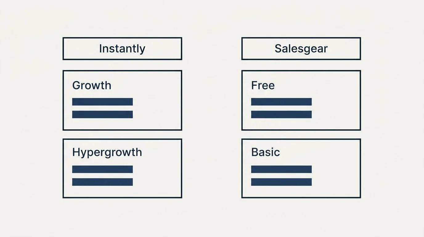 Pricing table: Pricing Comparison (Instantly, Salesgear, Growth, Free)