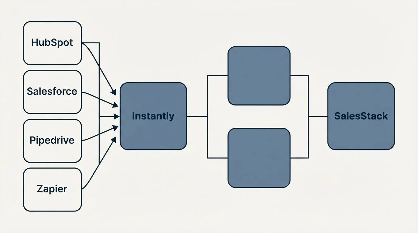 Integration flow: Integration Ecosystem (Instantly, SalesStack, HubSpot, Salesforce)