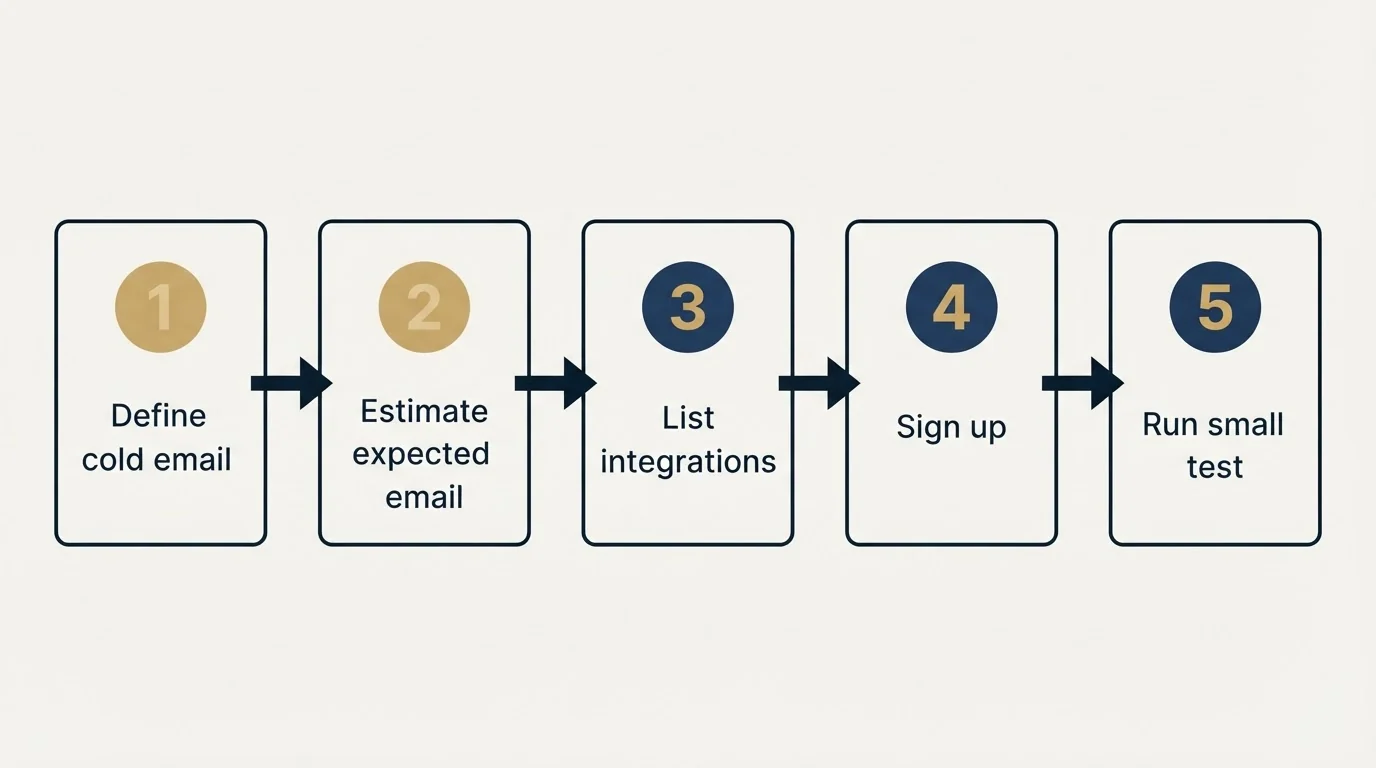 Step sequence: Getting Started Checklist (Define cold email, Estimate expected email, List integrations, Sign up)