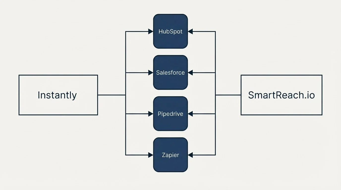 Integration flow: Integration Ecosystem (Instantly, SmartReach.io, HubSpot, Salesforce)