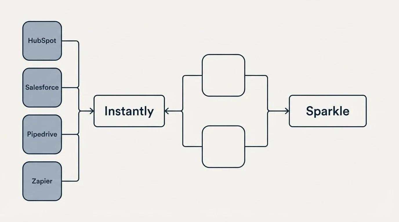 Integration flow: Integration Ecosystem (Instantly, Sparkle, HubSpot, Salesforce)