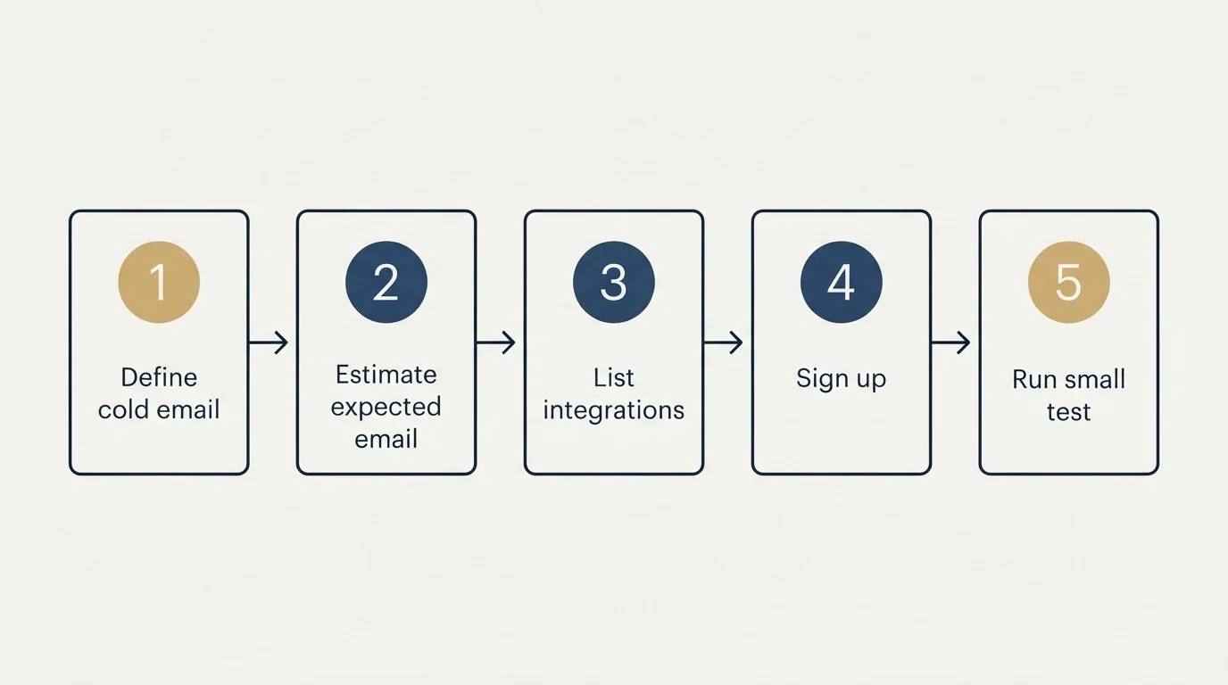 Step sequence: Getting Started Checklist (Define cold email, Estimate expected email, List integrations, Sign up)