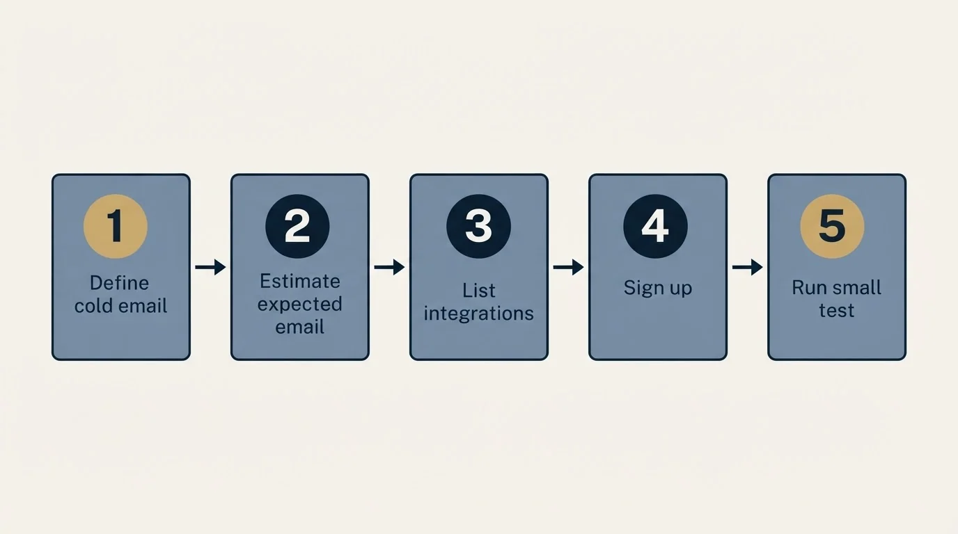Step sequence: Getting Started Checklist (Define cold email, Estimate expected email, List integrations, Sign up)