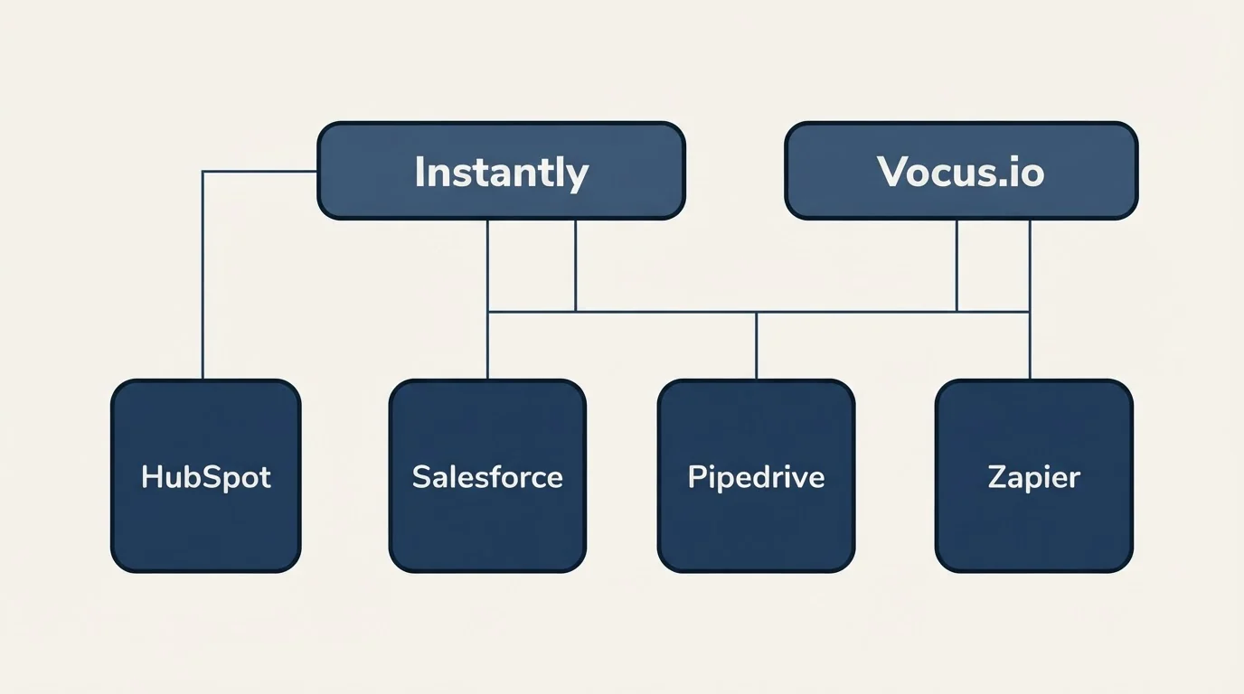 Integration grid: Integration Ecosystem (Instantly, Vocus.io, Salesforce, Pipedrive)
