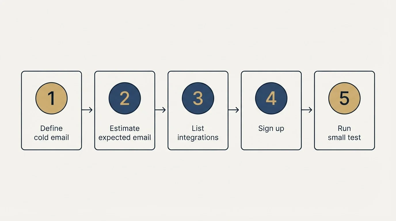 Step sequence: Getting Started Checklist (Define cold email, Estimate expected email, List integrations, Sign up)