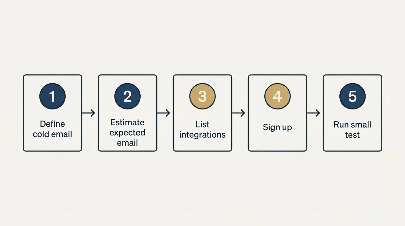 Step sequence: Getting Started Checklist (Define cold email, Estimate expected email, List integrations, Sign up)