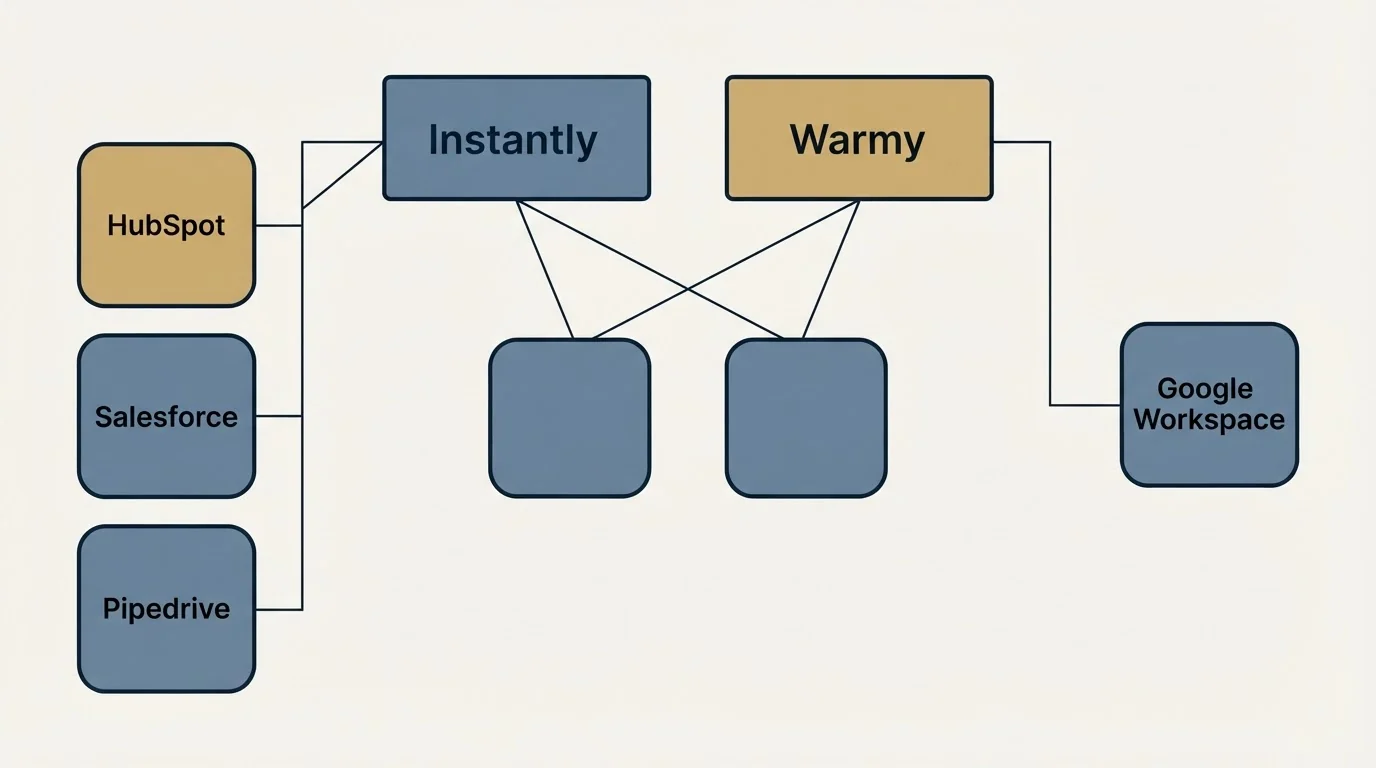 Integration grid: Integration Ecosystem (Instantly, Warmy, HubSpot, Google Workspace)