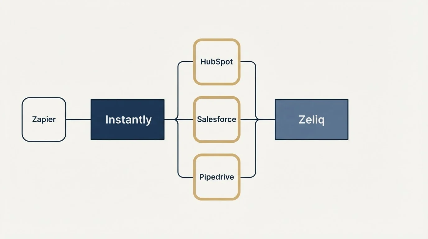 Integration flow: Integration Ecosystem (Instantly, Zeliq, HubSpot, Salesforce)