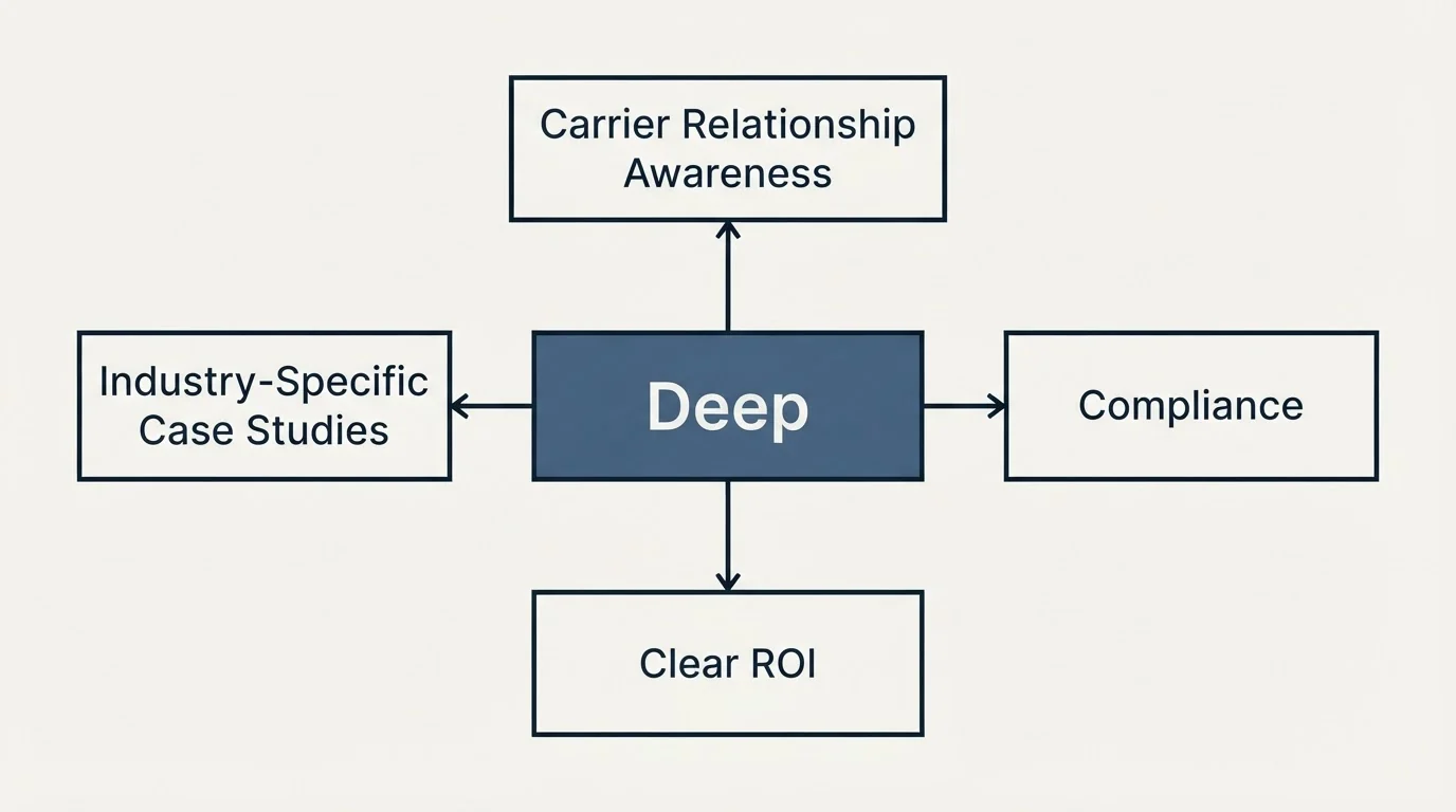 Schematic: What Top Performers Do Differently (Deep, Carrier Relationship Awareness, Compliance, Clear ROI)