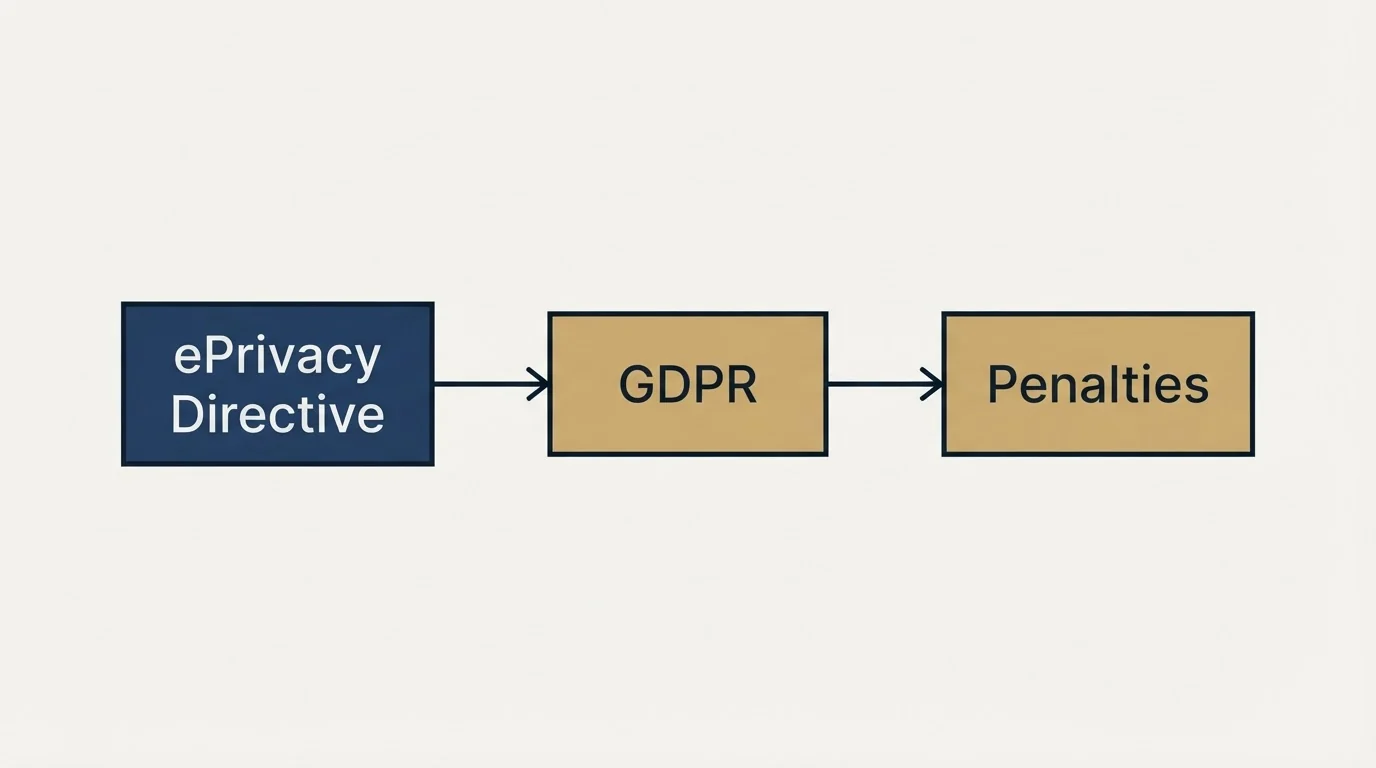 Schematic: European Union: GDPR plus ePrivacy (GDPR, ePrivacy Directive, Penalties)