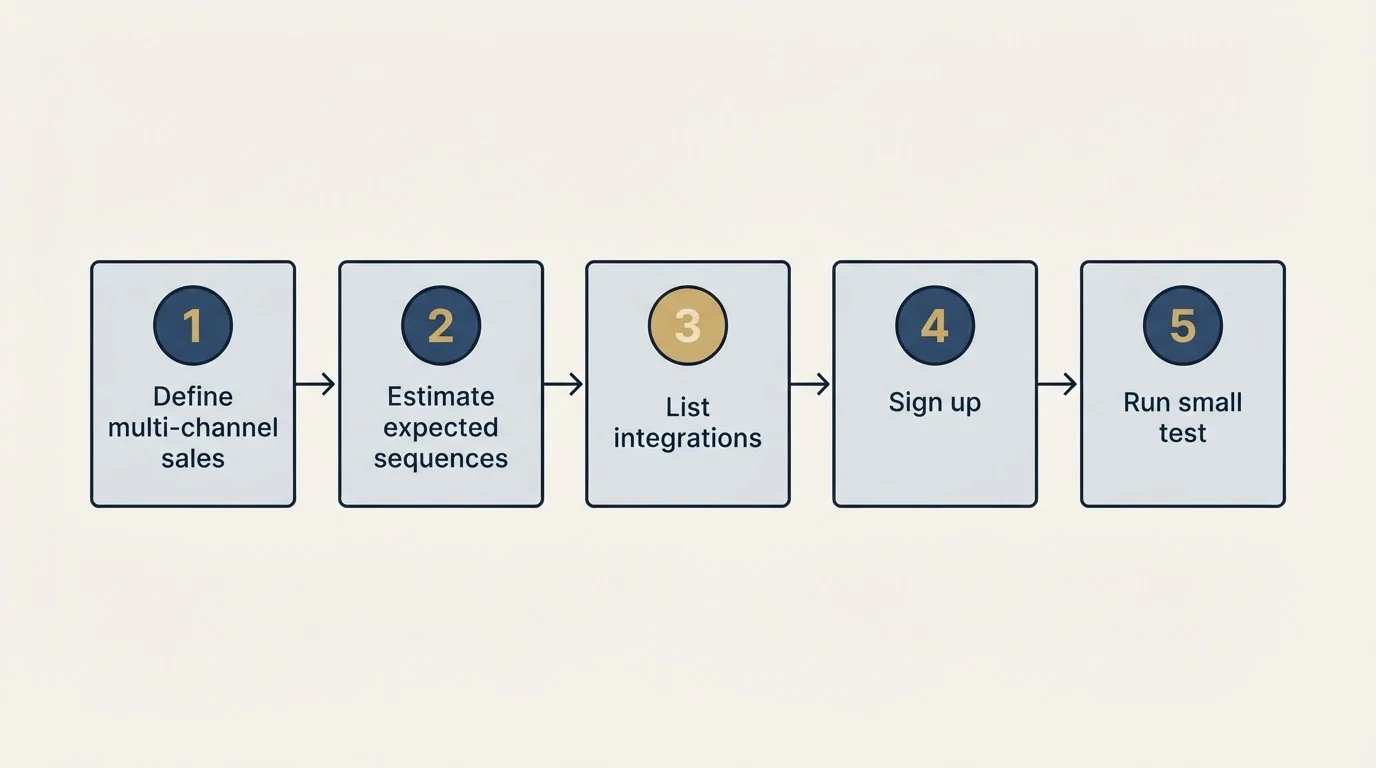Step sequence: Getting Started Checklist (Define multi-channel sales, Estimate expected sequences, List integrations, Sign up)