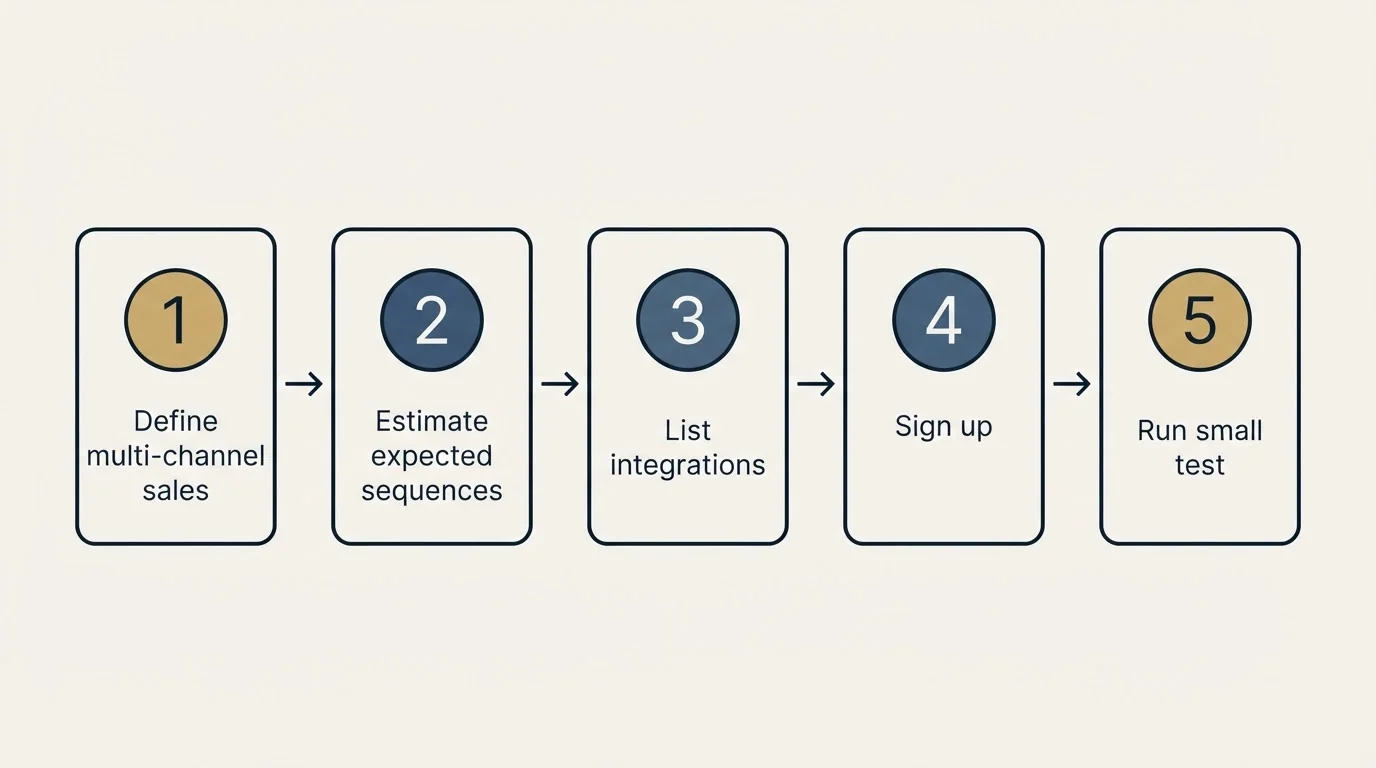 Step sequence: Getting Started Checklist (Define multi-channel sales, Estimate expected sequences, List integrations, Sign up)