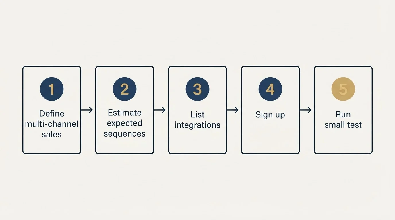 Step sequence: Getting Started Checklist (Define multi-channel sales, Estimate expected sequences, List integrations, Sign up)