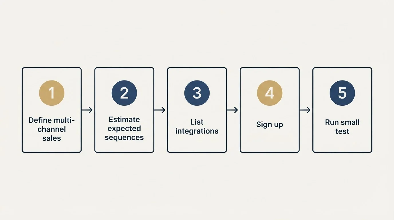 Step sequence: Getting Started Checklist (Define multi-channel sales, Estimate expected sequences, List integrations, Sign up)