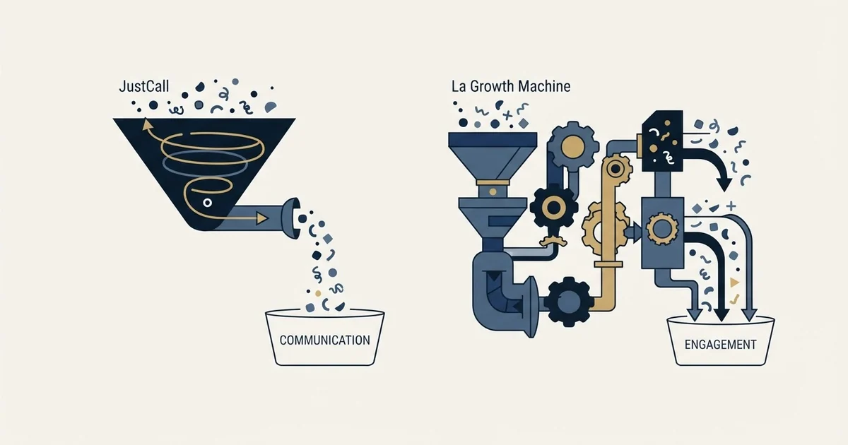 Editorial illustration for JustCall vs La Growth Machine