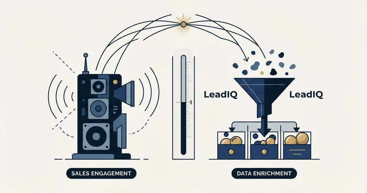 Editorial illustration for JustCall vs LeadIQ