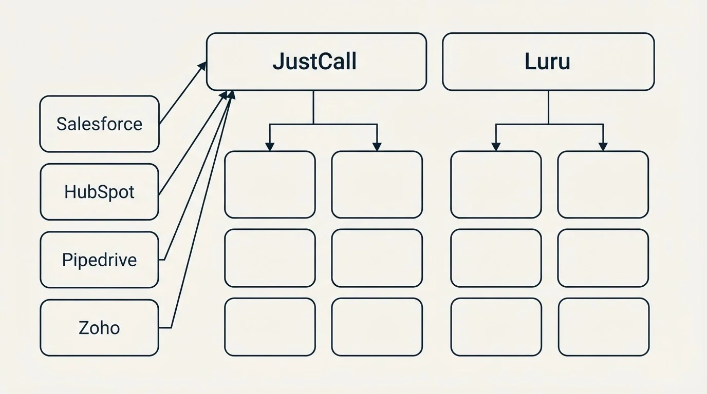 Integration grid: Integration Ecosystem (JustCall, Luru, Salesforce, HubSpot)
