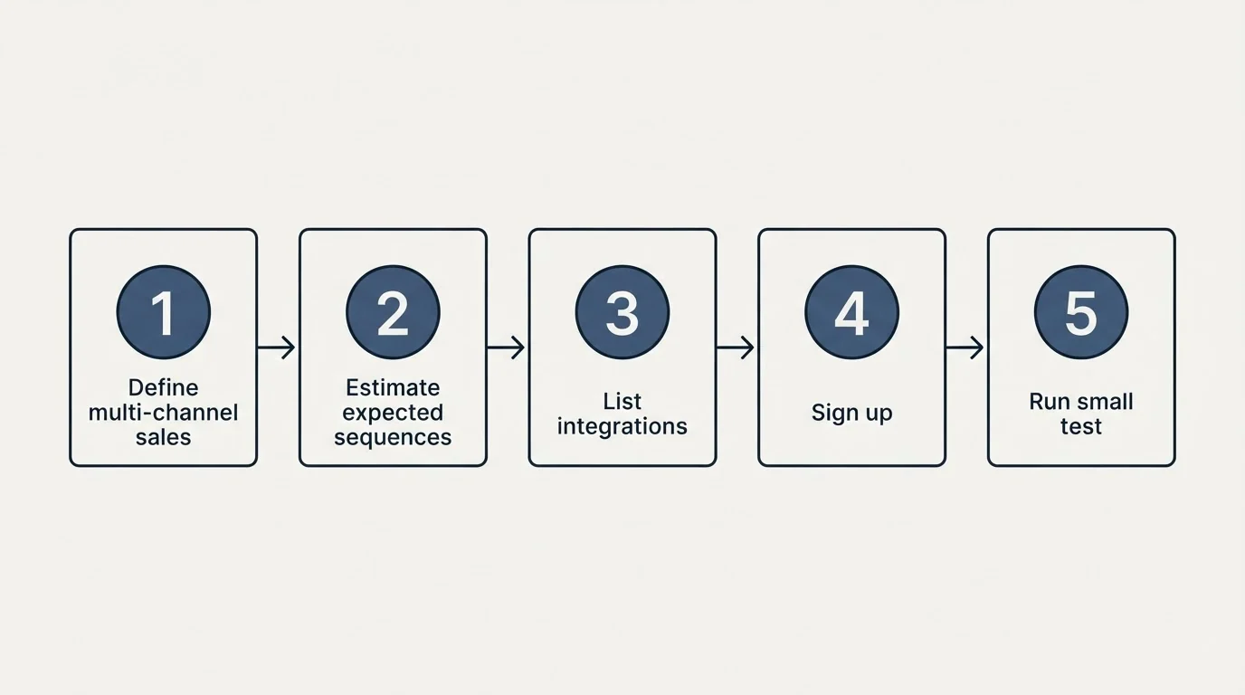 Step sequence: Getting Started Checklist (Define multi-channel sales, Estimate expected sequences, List integrations, Sign up)