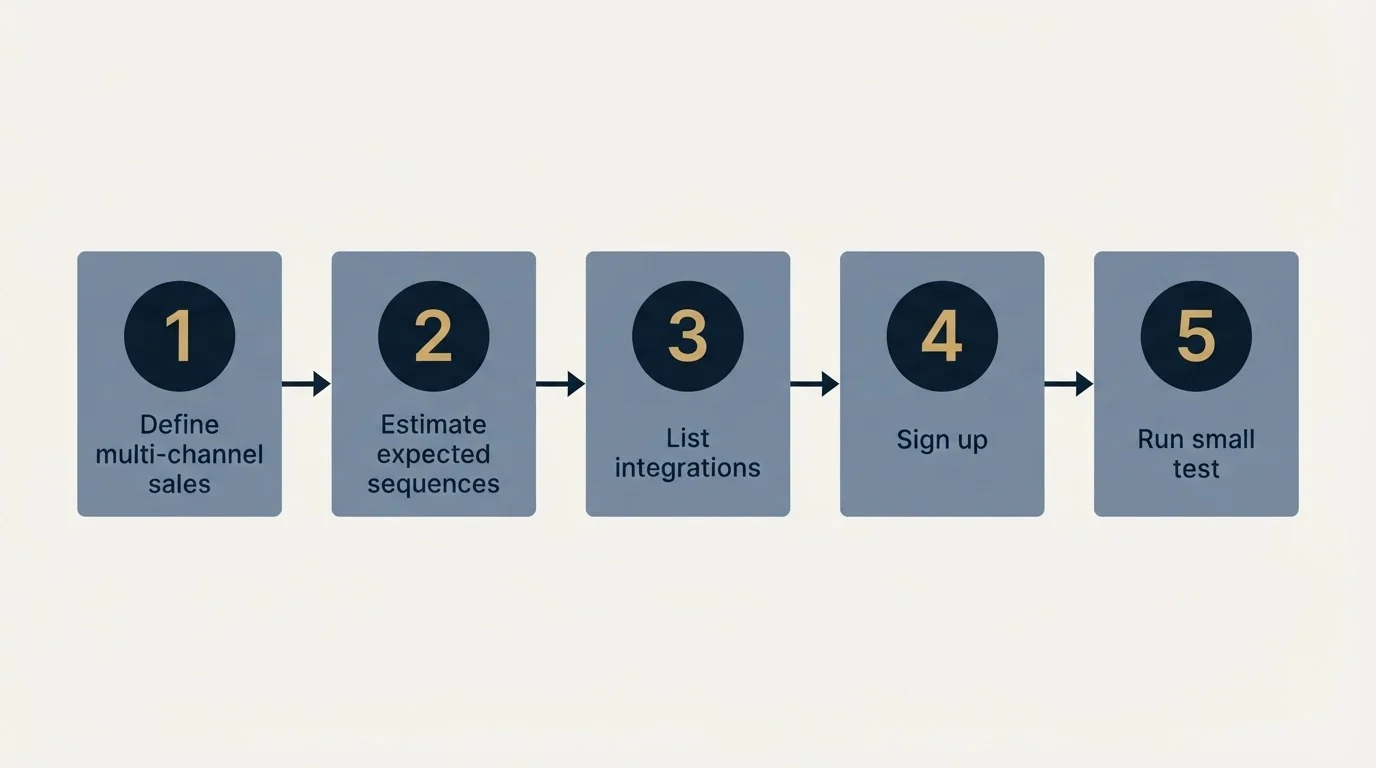 Step sequence: Getting Started Checklist (Define multi-channel sales, Estimate expected sequences, List integrations, Sign up)