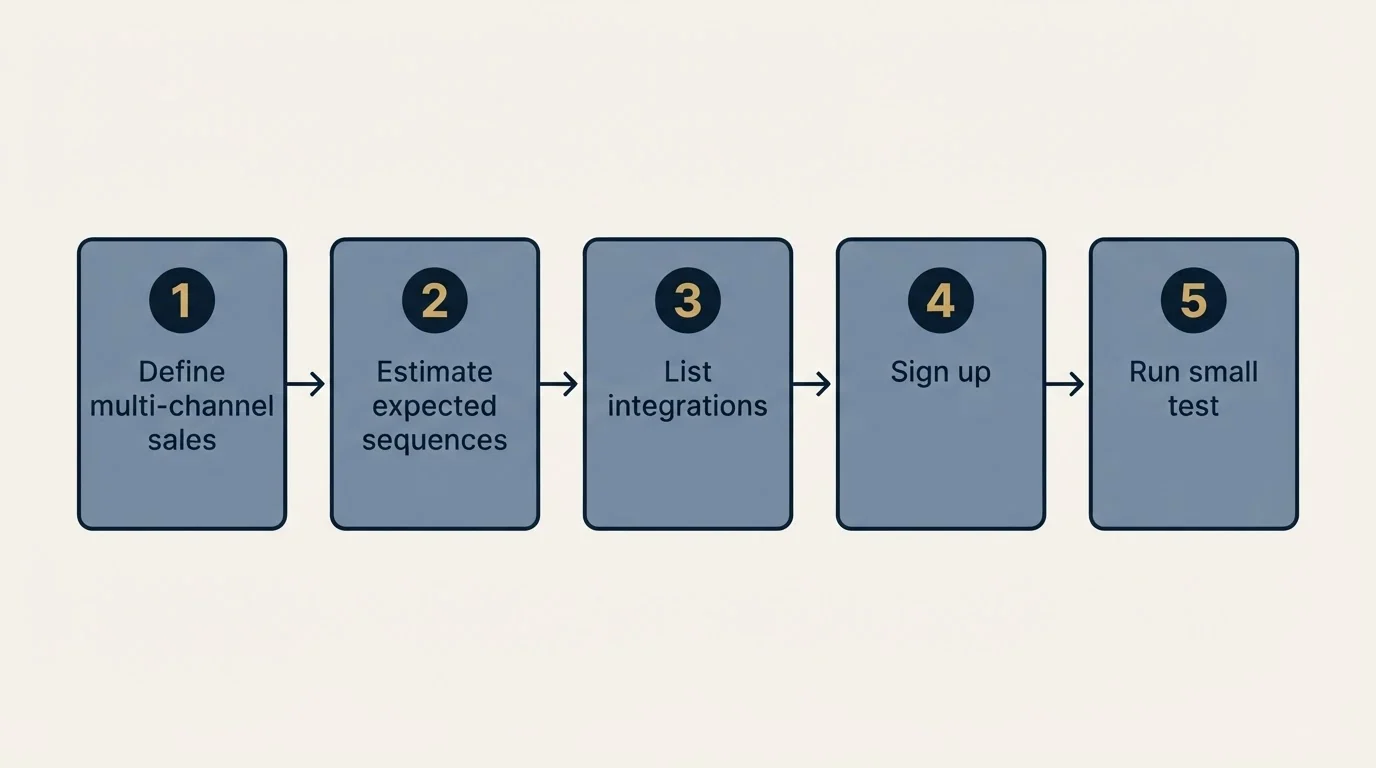 Step sequence: Getting Started Checklist (Define multi-channel sales, Estimate expected sequences, List integrations, Sign up)