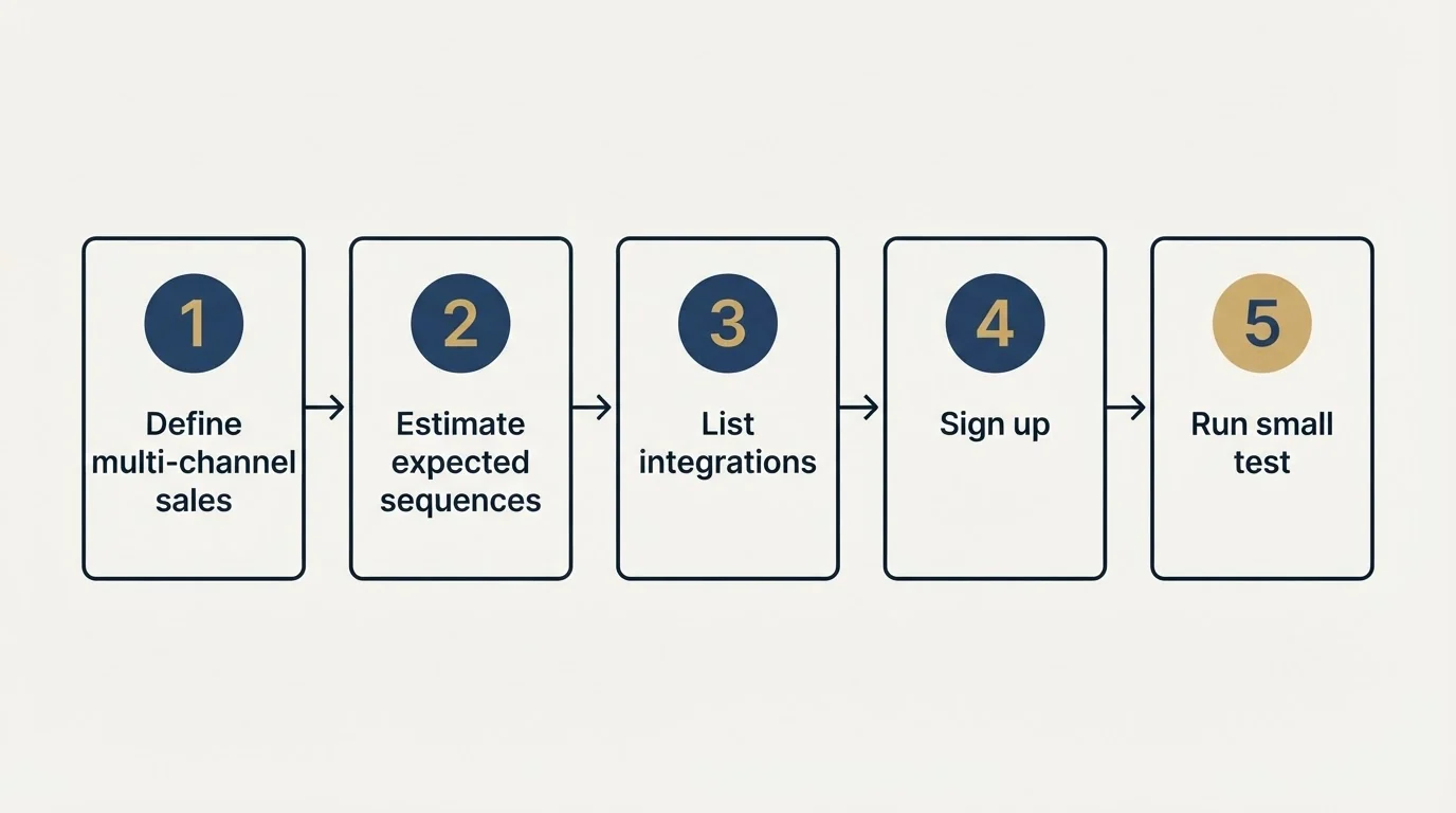 Step sequence: Getting Started Checklist (Define multi-channel sales, Estimate expected sequences, List integrations, Sign up)