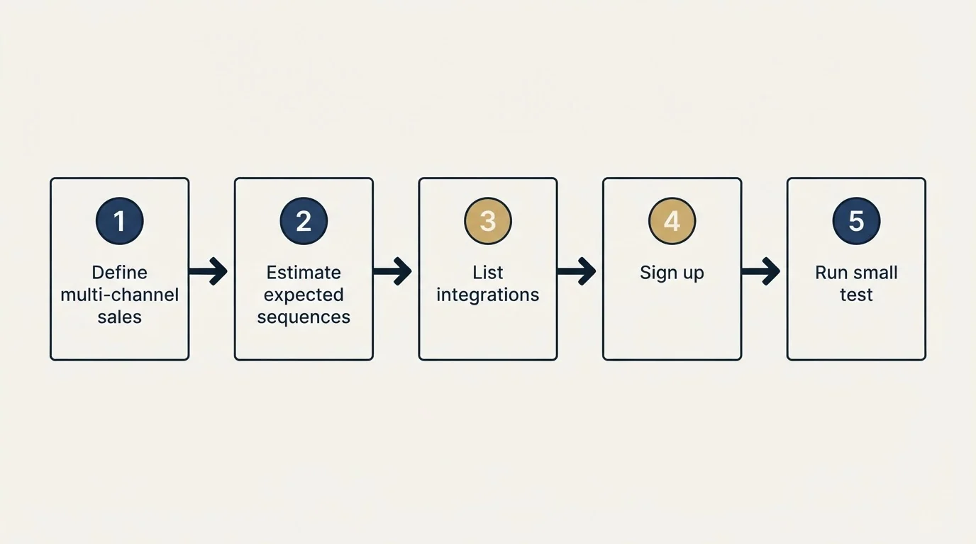 Step sequence: Getting Started Checklist (Define multi-channel sales, Estimate expected sequences, List integrations, Sign up)