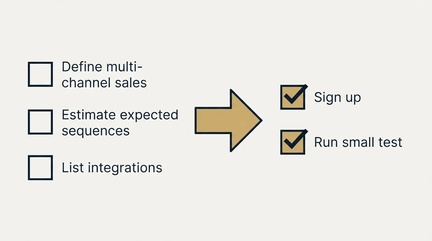 Before-and-after steps: Getting Started Checklist (Define multi-channel sales, Estimate expected sequences, List integrations, Sign up)