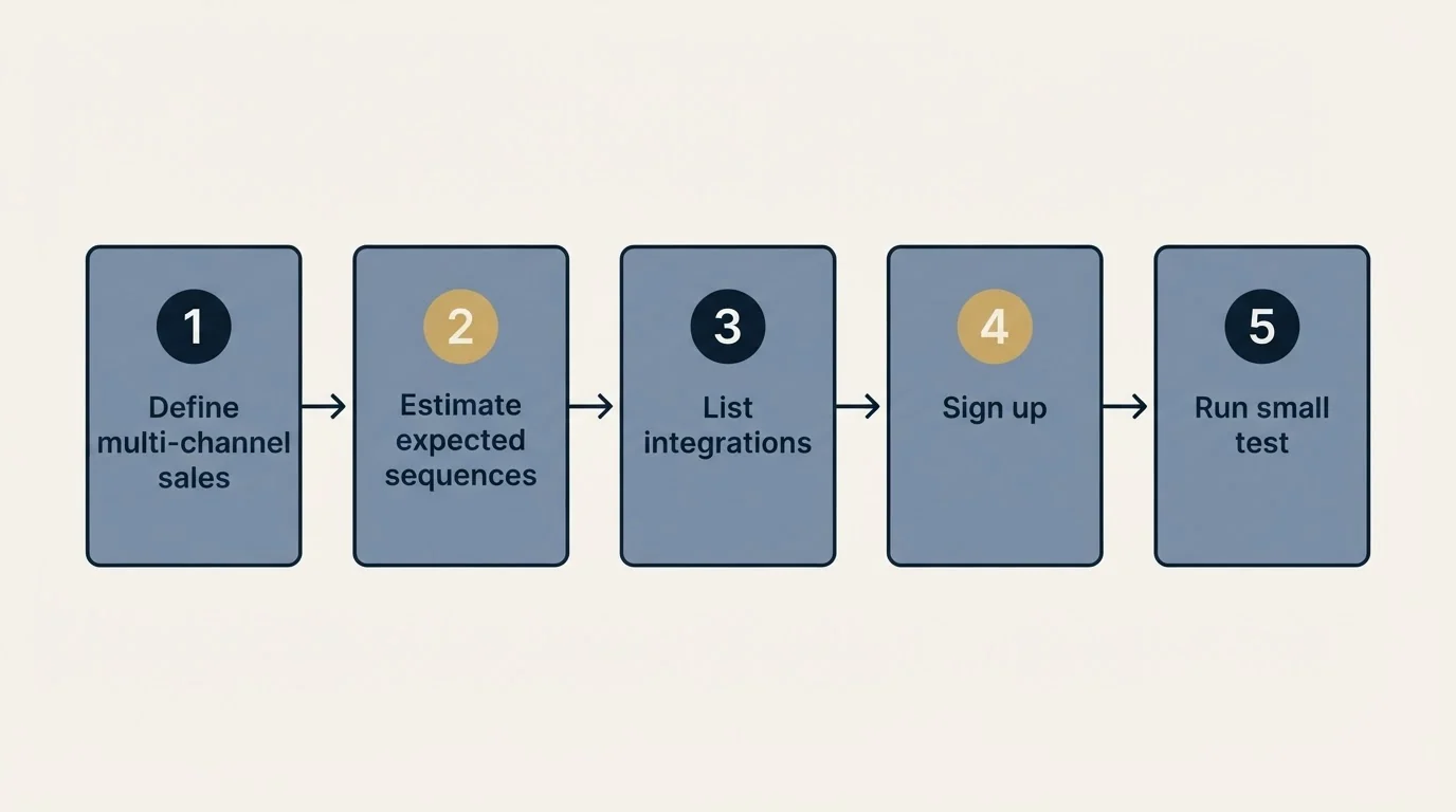 Step sequence: Getting Started Checklist (Define multi-channel sales, Estimate expected sequences, List integrations, Sign up)