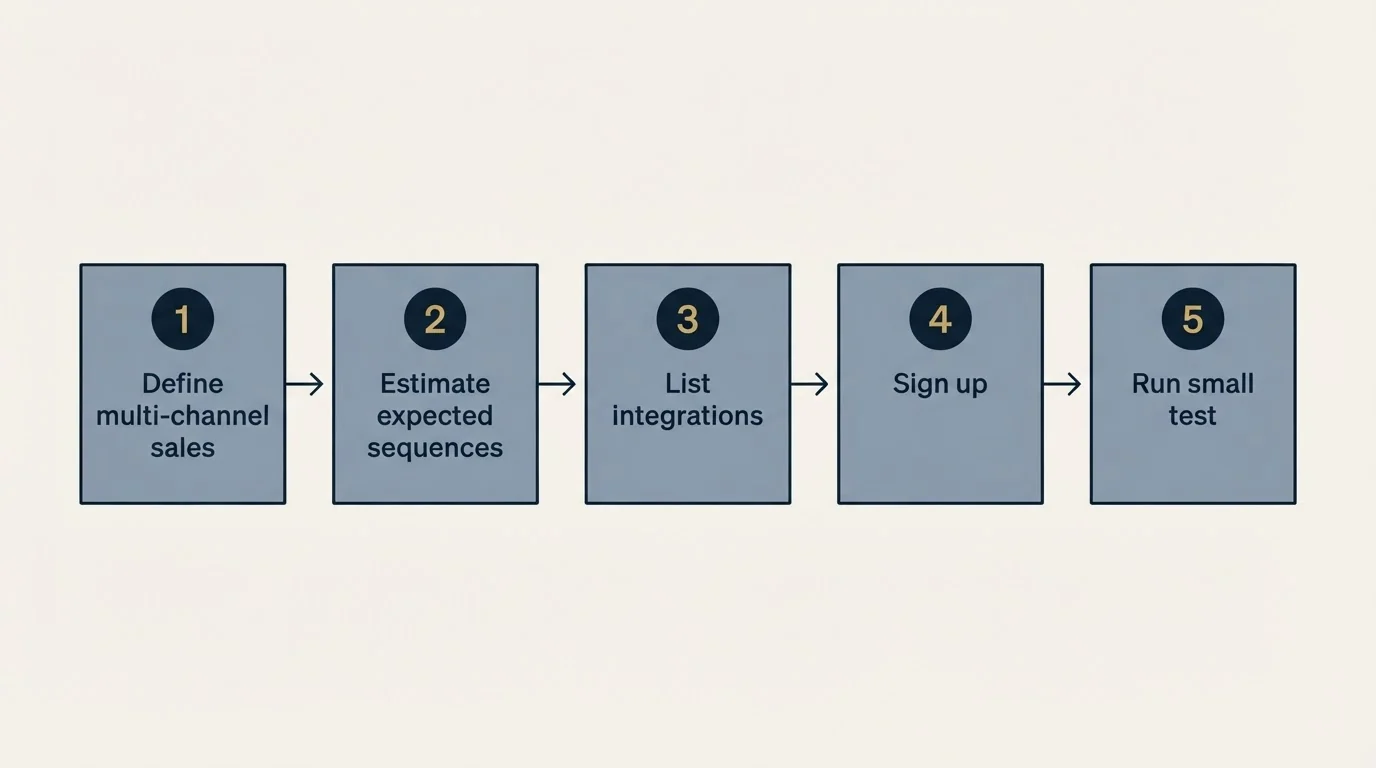 Step sequence: Getting Started Checklist (Define multi-channel sales, Estimate expected sequences, List integrations, Sign up)