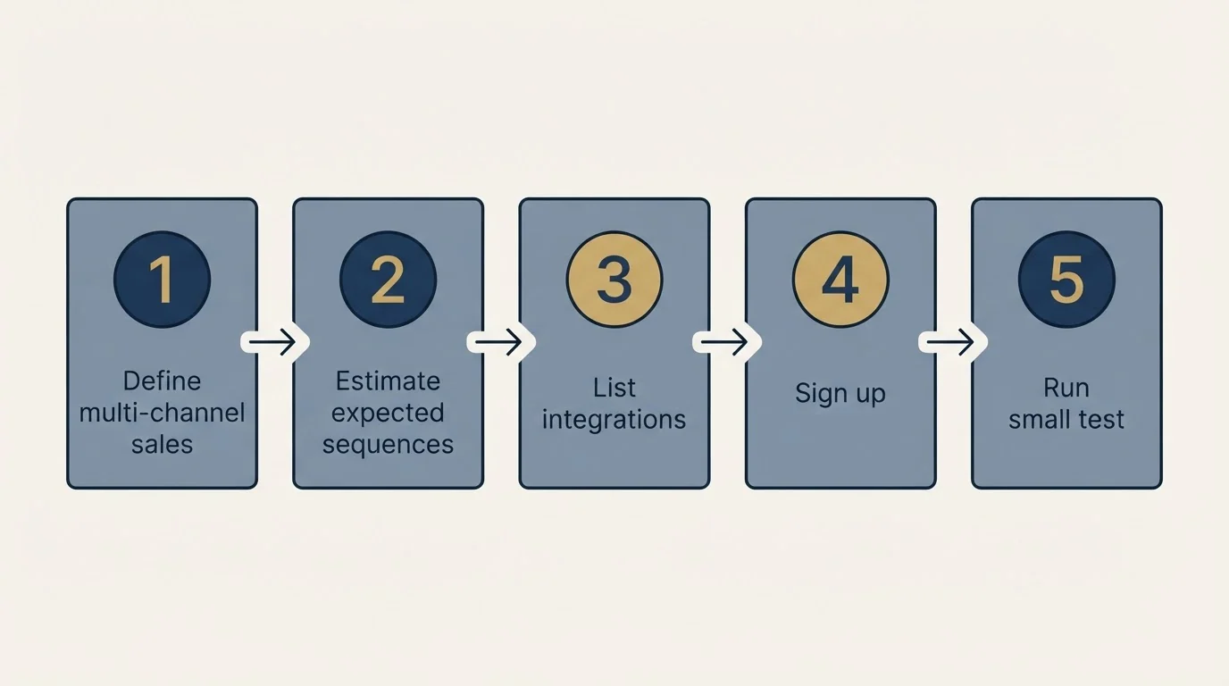 Step sequence: Getting Started Checklist (Define multi-channel sales, Estimate expected sequences, List integrations, Sign up)