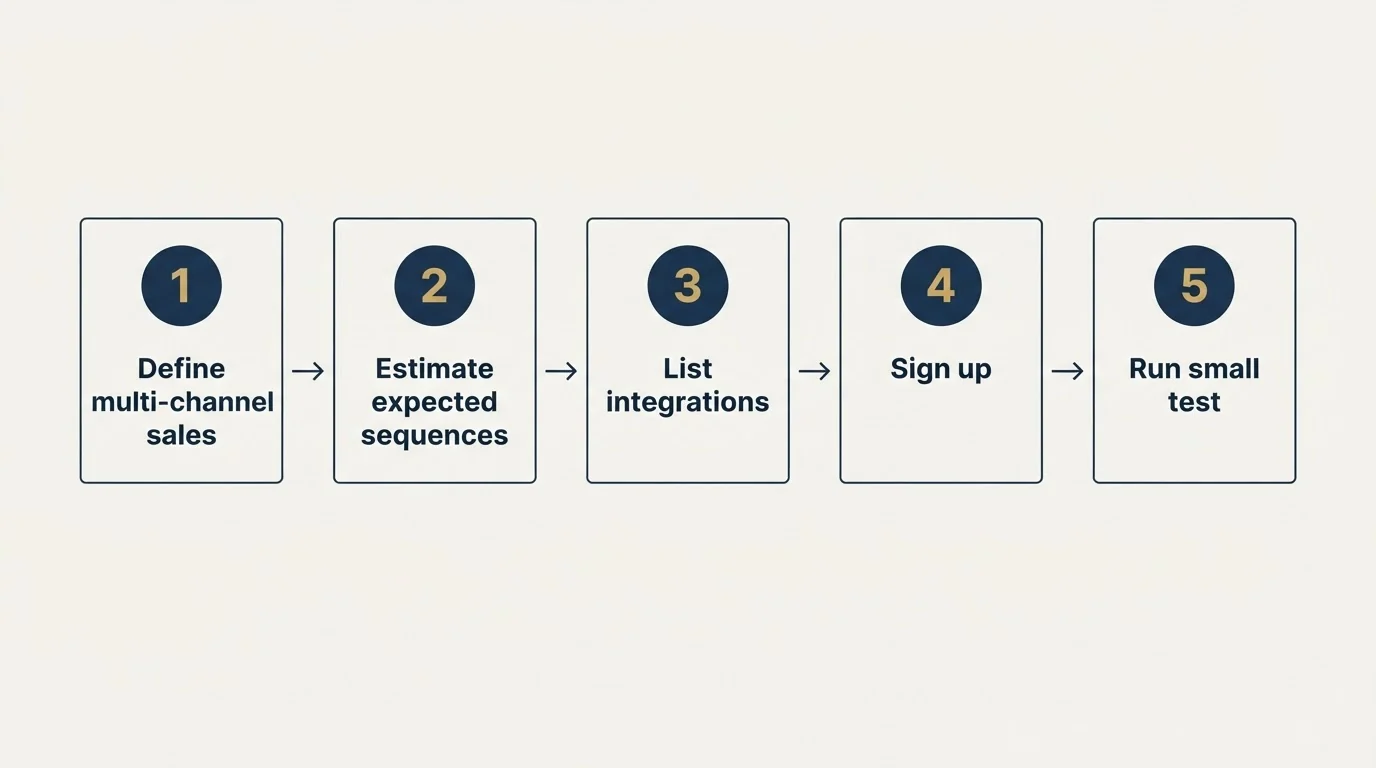 Step sequence: Getting Started Checklist (Define multi-channel sales, Estimate expected sequences, List integrations, Sign up)