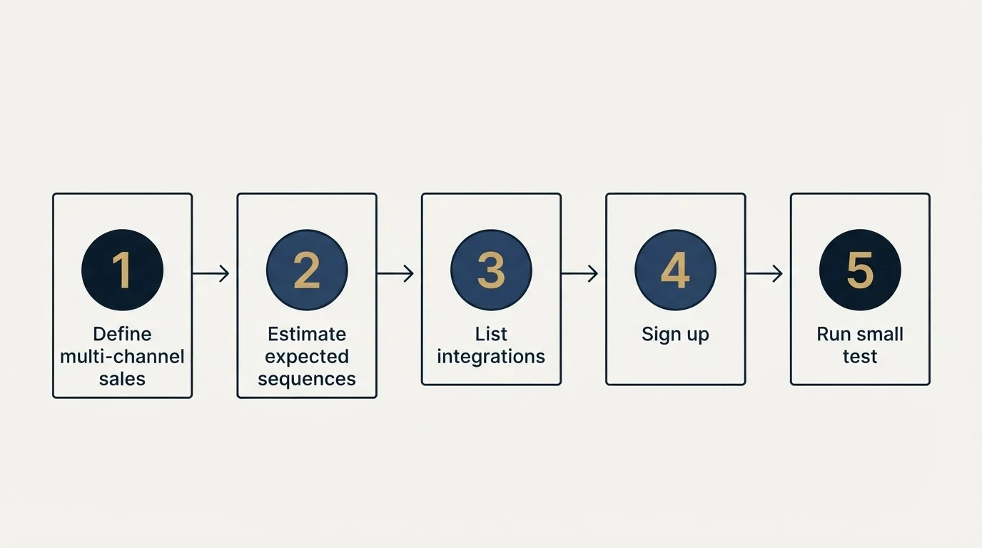 Step sequence: Getting Started Checklist (Define multi-channel sales, Estimate expected sequences, List integrations, Sign up)