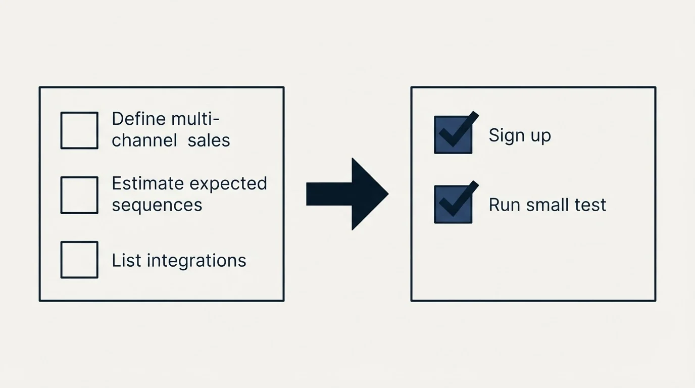Before-and-after steps: Getting Started Checklist (Define multi-channel sales, Estimate expected sequences, List integrations, Sign up)