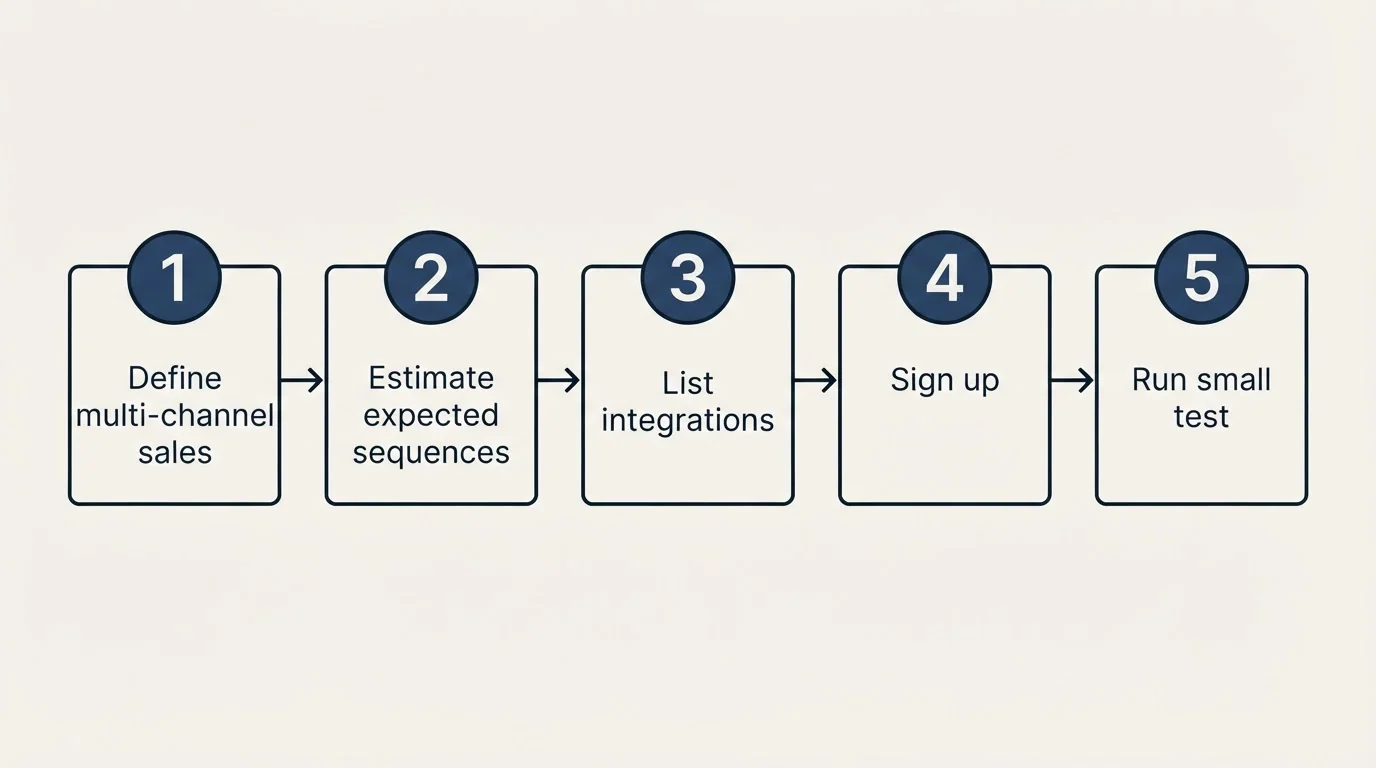 Step sequence: Getting Started Checklist (Define multi-channel sales, Estimate expected sequences, List integrations, Sign up)