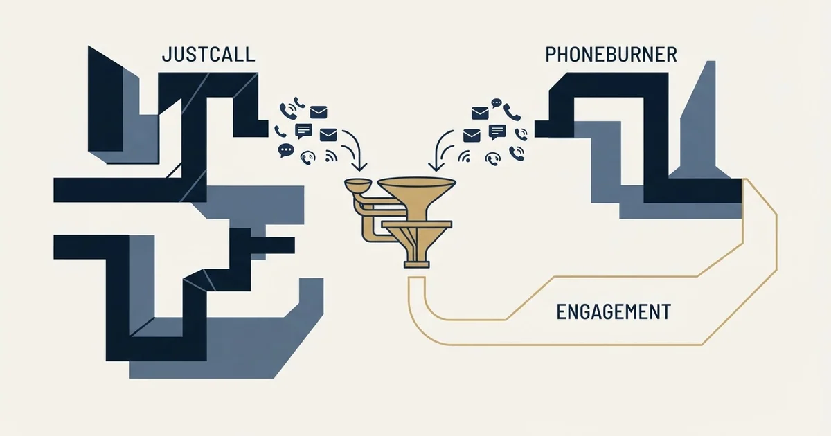 Editorial illustration for JustCall vs PhoneBurner