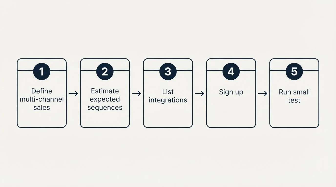 Step sequence: Getting Started Checklist (Define multi-channel sales, Estimate expected sequences, List integrations, Sign up)
