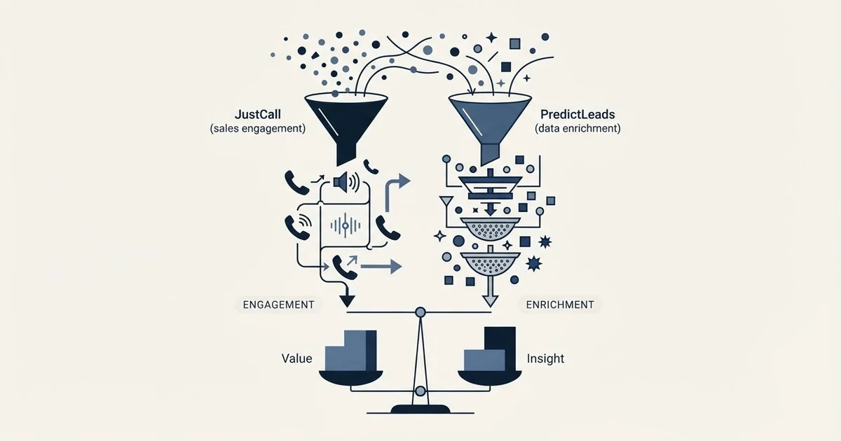 Editorial illustration for JustCall vs PredictLeads