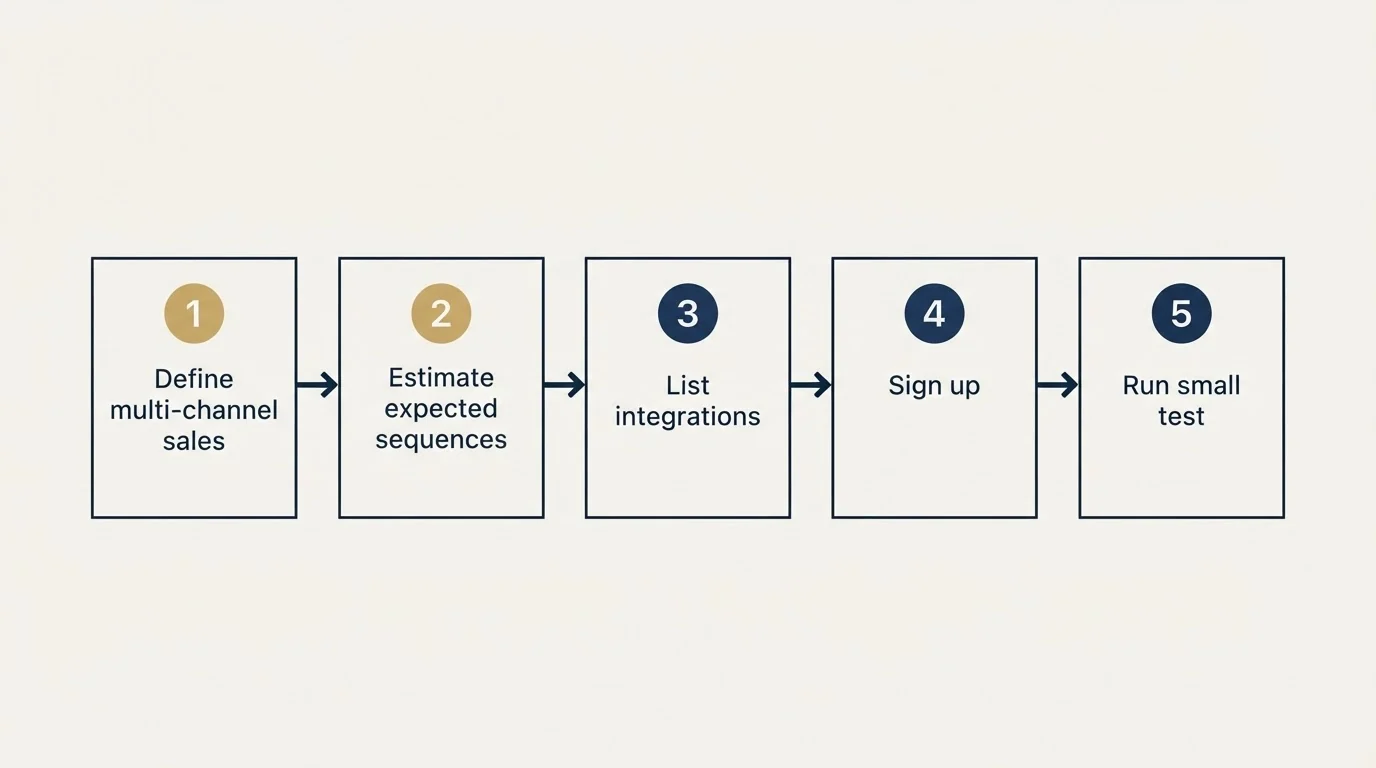 Step sequence: Getting Started Checklist (Define multi-channel sales, Estimate expected sequences, List integrations, Sign up)