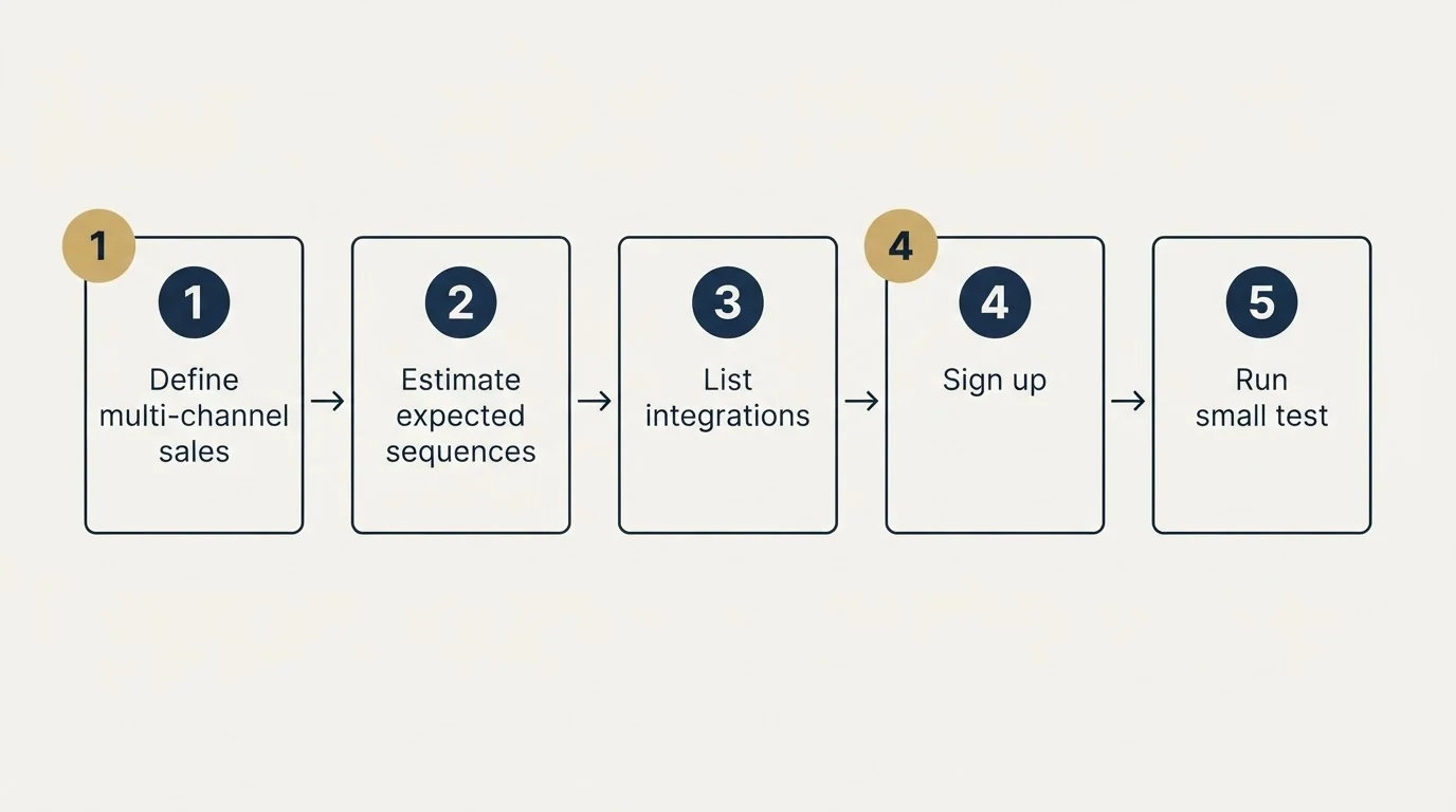 Step sequence: Getting Started Checklist (Define multi-channel sales, Estimate expected sequences, List integrations, Sign up)