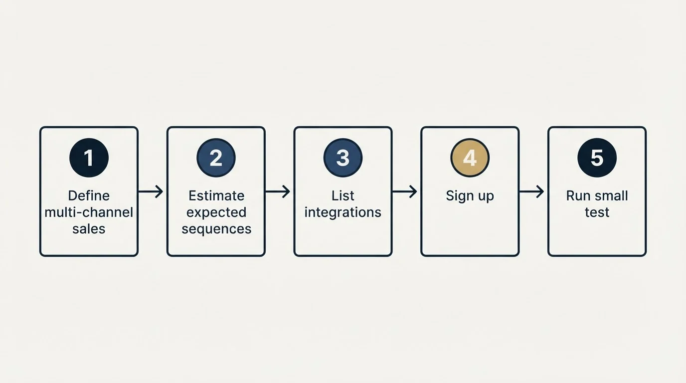 Step sequence: Getting Started Checklist (Define multi-channel sales, Estimate expected sequences, List integrations, Sign up)