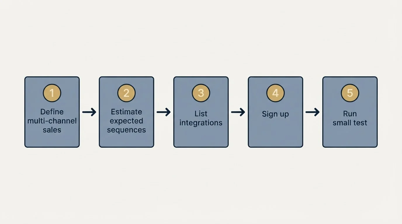 Step sequence: Getting Started Checklist (Define multi-channel sales, Estimate expected sequences, List integrations, Sign up)