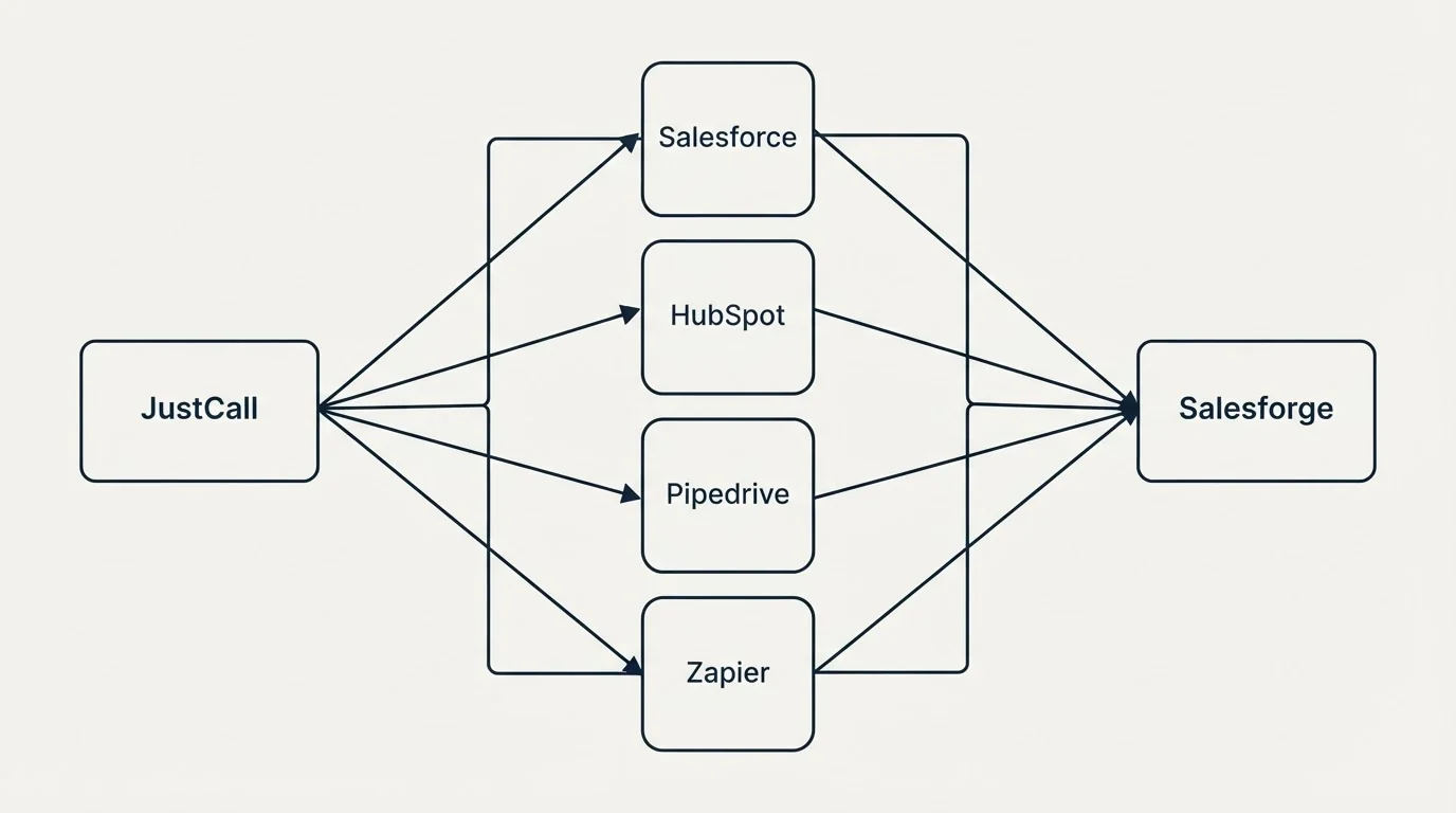 Integration flow: Integration Ecosystem (JustCall, Salesforge, Salesforce, HubSpot)
