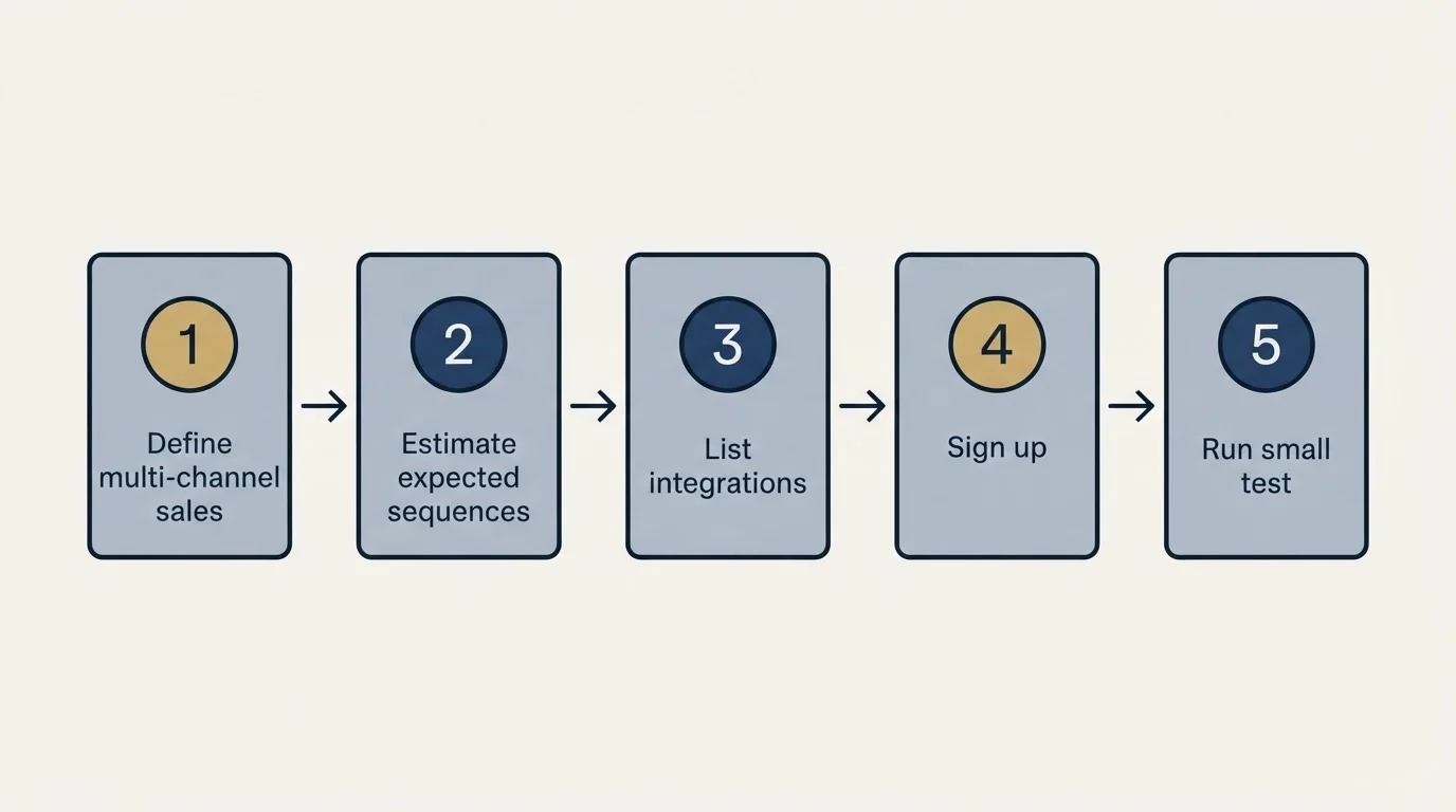Step sequence: Getting Started Checklist (Define multi-channel sales, Estimate expected sequences, List integrations, Sign up)