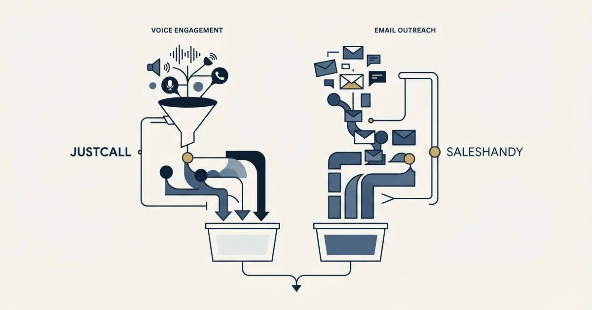 Editorial illustration for JustCall vs Saleshandy