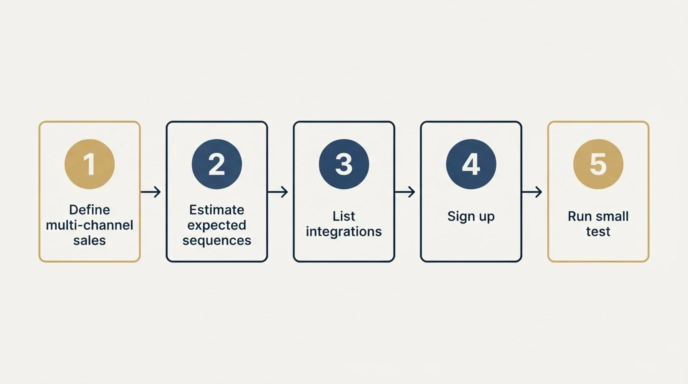 Step sequence: Getting Started Checklist (Define multi-channel sales, Estimate expected sequences, List integrations, Sign up)